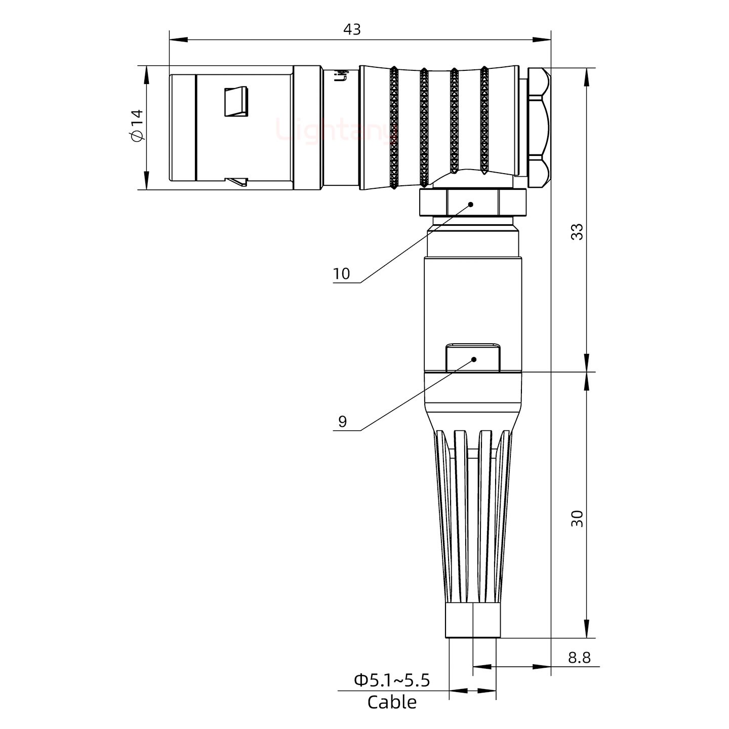 FHG.1K.004.CLAC55Z推拉自鎖帶護(hù)套彎式插頭