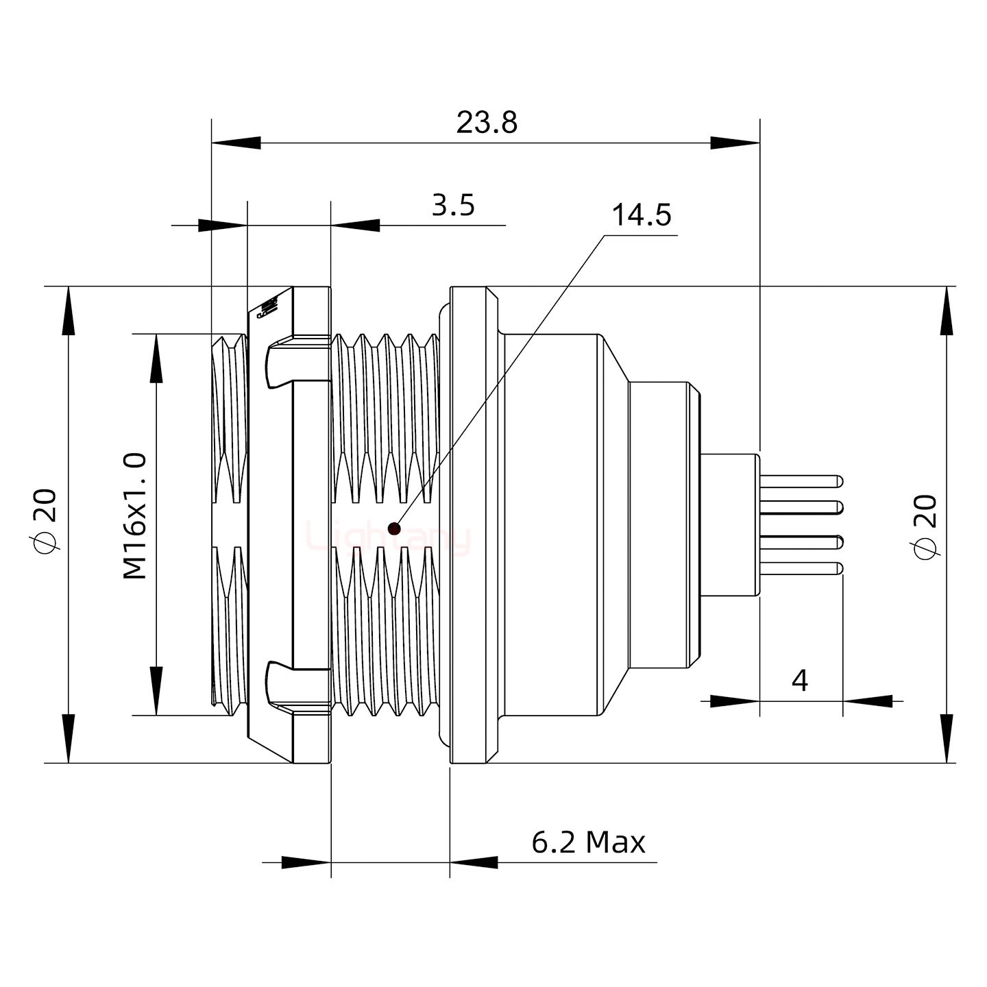 EEG.1K.007.CLN推拉自鎖前螺母插座 PCB直插板