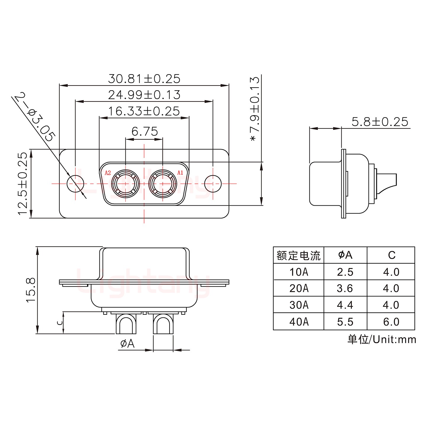 2W2母短體焊線20A+9P金屬外殼1707直出線4~12mm