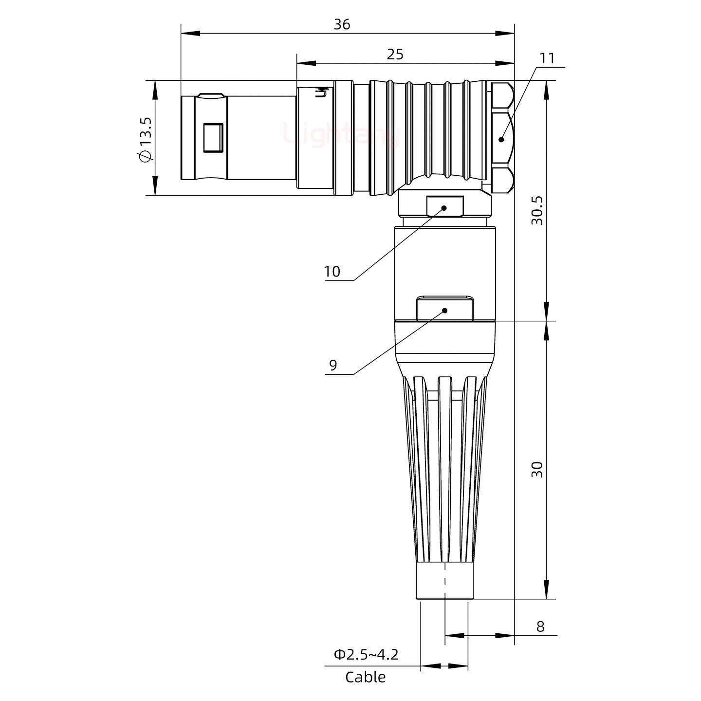 FHG.1B.002.CLAD42Z推拉自鎖帶護套彎式插頭