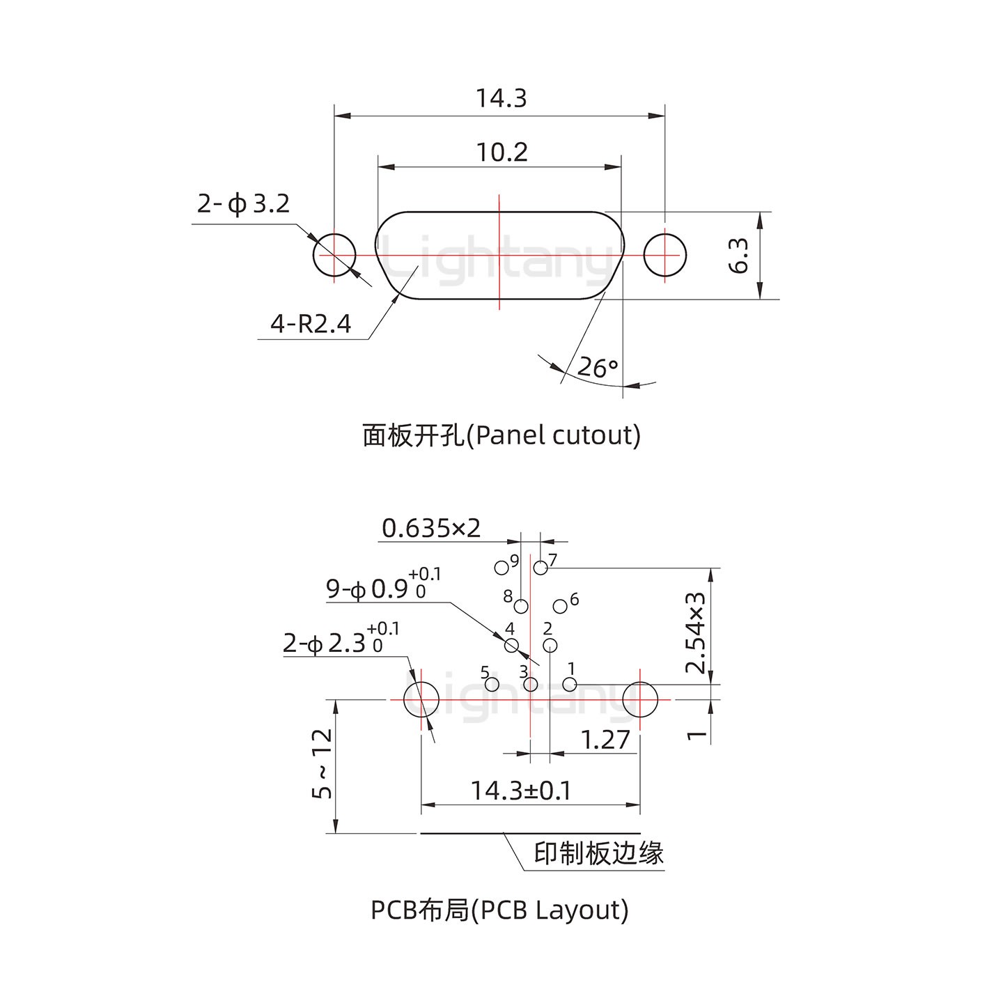 J30J-9TJW公PCB彎插板板后安裝